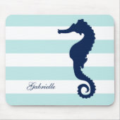 White Blue Mint Stripes Seahorse Muismat (Voorkant)