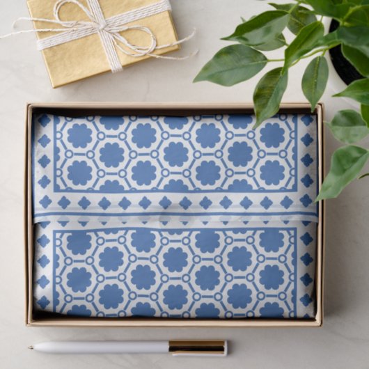 White Blue Modern Bone Inlay Decoupage Paper Tissuepapier (Geschenk)