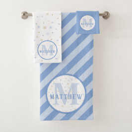 White & Blue Monogram Newborn Baby Bad Handdoek