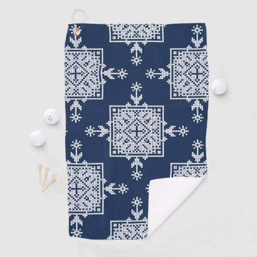 White Blue Mosaic Aztec Pattern Indian Mexican Eth Golfhanddoek (Insitu)