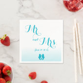 White Blue Mr en Mrs Seahorse Wedding Napkins Servet (Insitu)