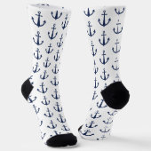 White Blue Nautical Anchor Pattern Sokken (Gebogen)