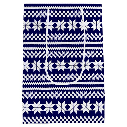 White Blue Norwegian KerstSweater Pattern Medium Cadeauzakje (Achterkant)