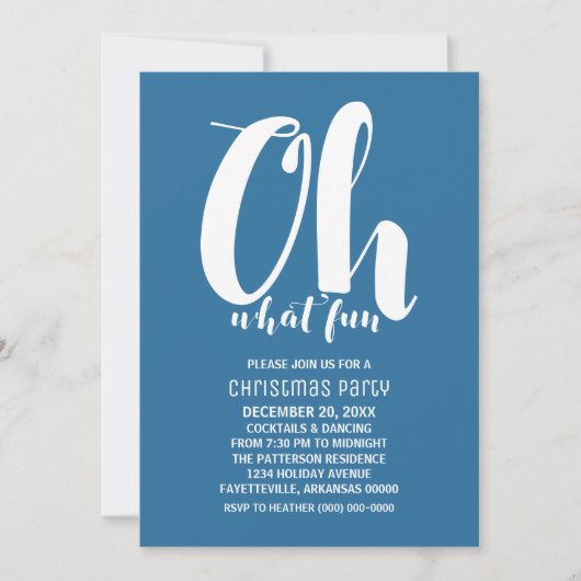 White Blue Oh wat Fun Holiday Party uitnodigen Kaart (Voorkant)