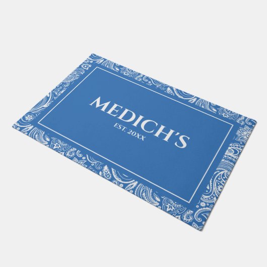 White & Blue  Paisley Pattern Doormat Deurmat (Schuin)