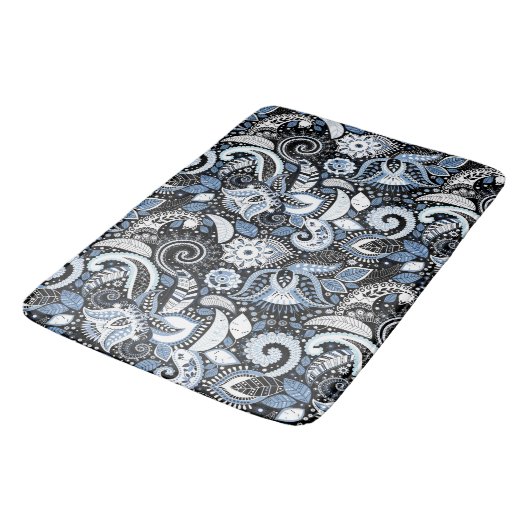 White & Blue Paisley Print Patroon Badmat (Gekanteld)