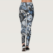 White & Blue Paisley Print Patroon Leggings (Achterkant)
