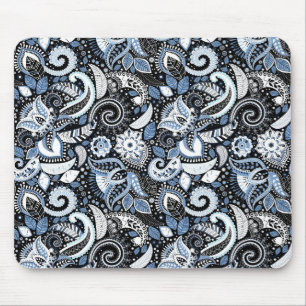 White & Blue Paisley Print Patroon Muismat