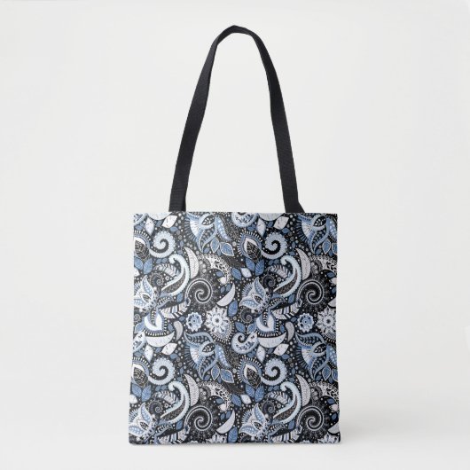 White & Blue Paisley Print Pattern Tote Bag (Voorkant)
