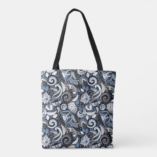White & Blue Paisley Print Pattern Tote Bag (Achterkant)