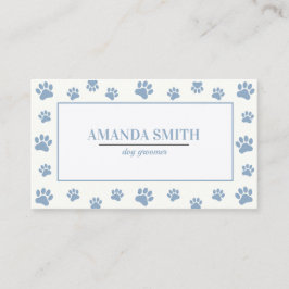 White & Blue Paw Prints Dog Groomer Business Card Visitekaartje