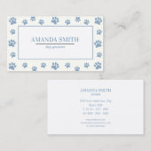 White & Blue Paw Prints Dog Groomer Business Card Visitekaartje (Voorkant / Achterkant)