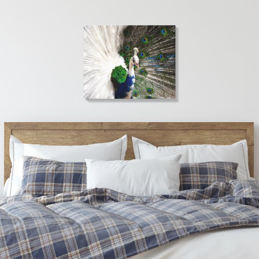 White Blue Peacock Canvas Afdruk (Insitu (Slaapkamer))