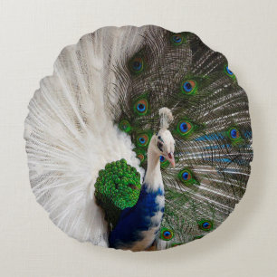 White Blue Peacock Rond Kussen