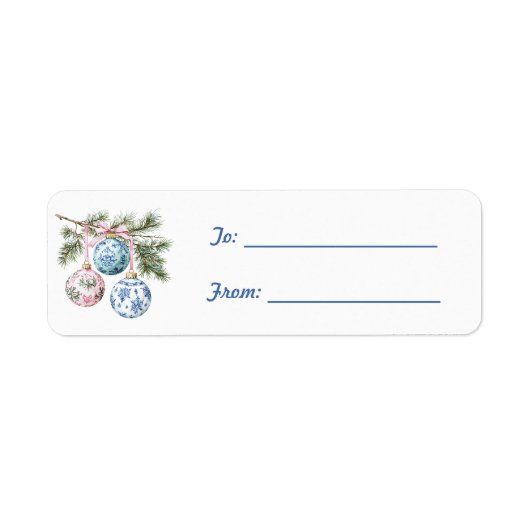 White Blue Pink Christmas Ornaments   Etiket (Voorkant)