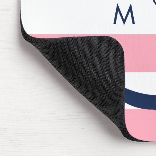 White Blue Pink Monogram Stripes Anchor Muismat (Hoek)