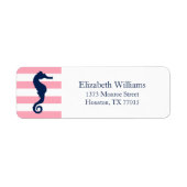 White Blue Pink Stripes Seahorse Etiket (Voorkant)