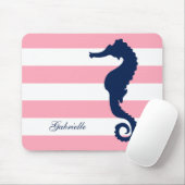 White Blue Pink Stripes Seahorse Muismat (Met muis)