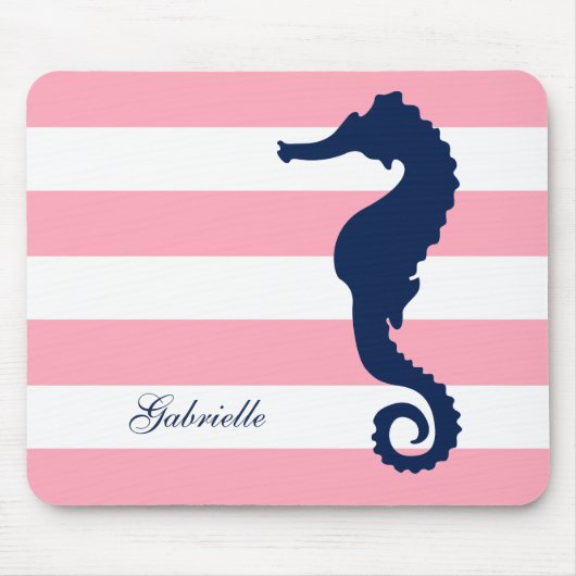 White Blue Pink Stripes Seahorse Muismat (Voorkant)