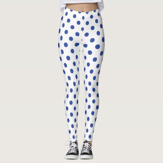 White Blue Polka Dot Pattern Leggings (Voorkant)