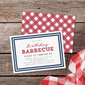 White Blue & Red Gingham Any Age Birthday Barbecue Kaart