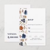 White Blue Rust French Country Floral Wedding RSVP Kaartje (Voorkant / Achterkant)