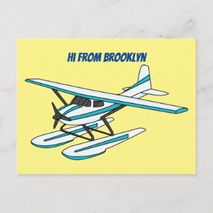 White blue seaplane afbeelding briefkaart