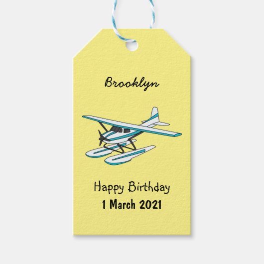 White blue seaplane afbeelding cadeaulabel (Voorkant)