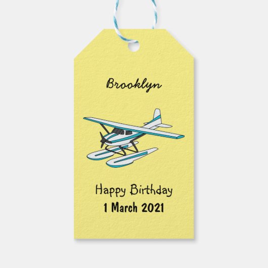 White blue seaplane afbeelding cadeaulabel (Achterkant)