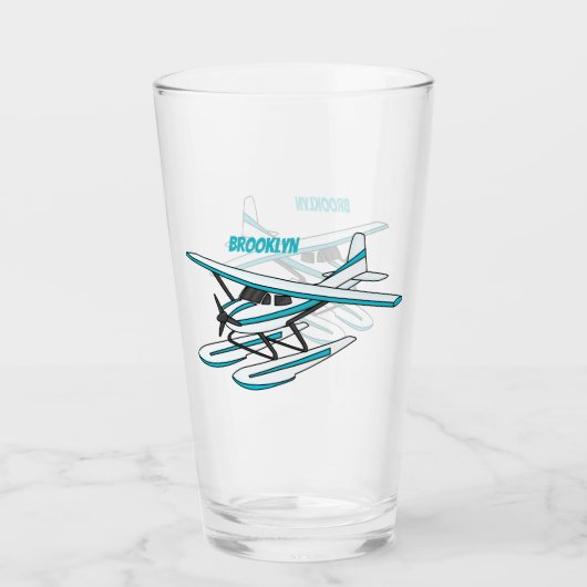 White blue seaplane afbeelding glas (Voorkant)