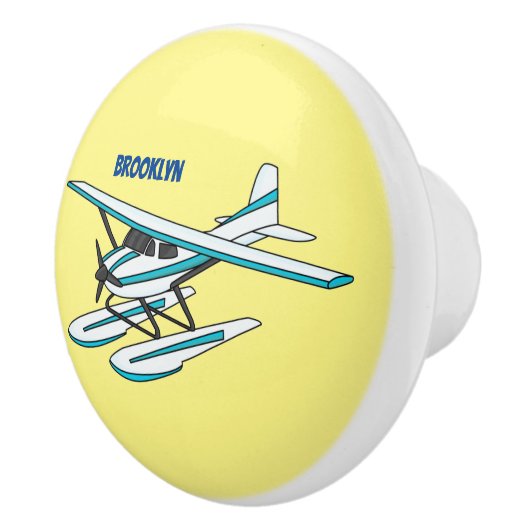 White blue seaplane afbeelding keramische knop (Rechts)
