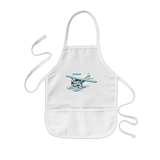 White blue seaplane afbeelding kinder schort (Voorkant)