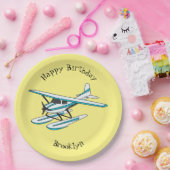 White blue seaplane afbeelding papieren bordje (Feest)