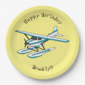 White blue seaplane afbeelding papieren bordje (Voorkant)