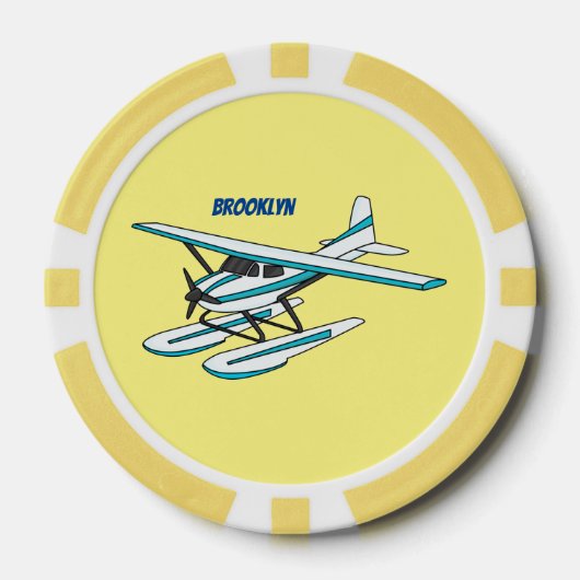 White blue seaplane afbeelding poker chips (Voorkant)
