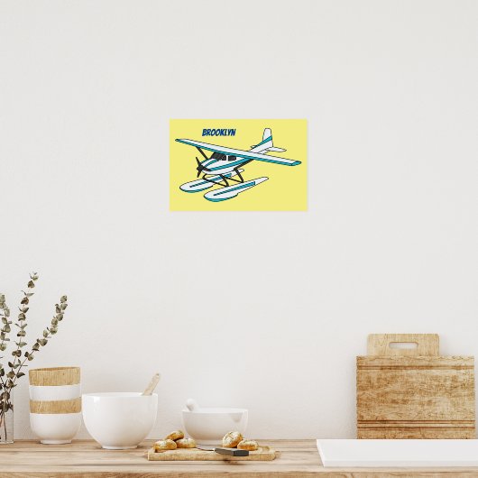 White blue seaplane afbeelding poster (Keuken)