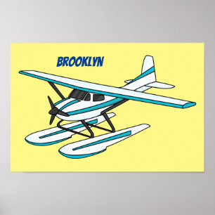 White blue seaplane afbeelding poster