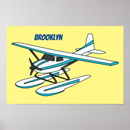 White blue seaplane afbeelding poster (Voorkant)