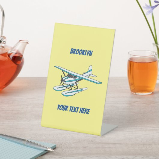 White blue seaplane afbeelding  reclamebord met voetstuk (Insitu)