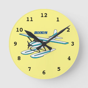 White blue seaplane afbeelding  ronde klok