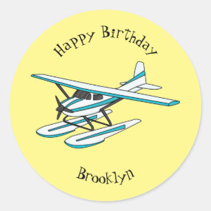 White blue seaplane afbeelding ronde sticker
