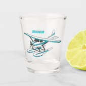 White blue seaplane afbeelding shot glas (Voorkant)