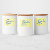 White blue seaplane afbeelding voedselcontainer etiket (Flessen)