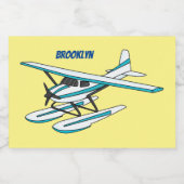White blue seaplane afbeelding voedselcontainer etiket (Enkel label)