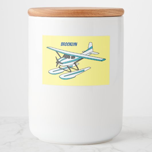 White blue seaplane afbeelding voedselcontainer etiket (Voorkant)