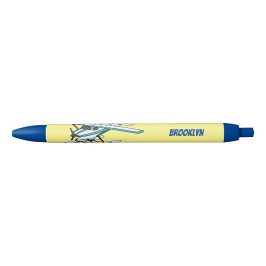 White blue seaplane afbeelding zwarte inkt pen (Voorkant)