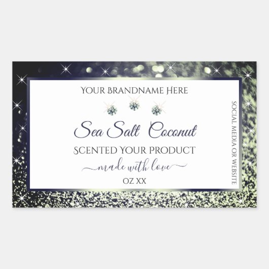 White Blue Silver Glitter Product Labels juwelen (Voorkant)