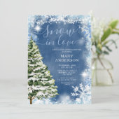 White Blue Snow in Love Evergreen Vrijgezellenfees Kaart (Staand voorkant)