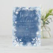 White Blue Snow in Love Snowflake Vrijgezellenfees Kaart (Staand voorkant)