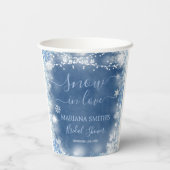 White Blue Snow in Love Snowflake Vrijgezellenfees Papieren Bekers (Achterkant)